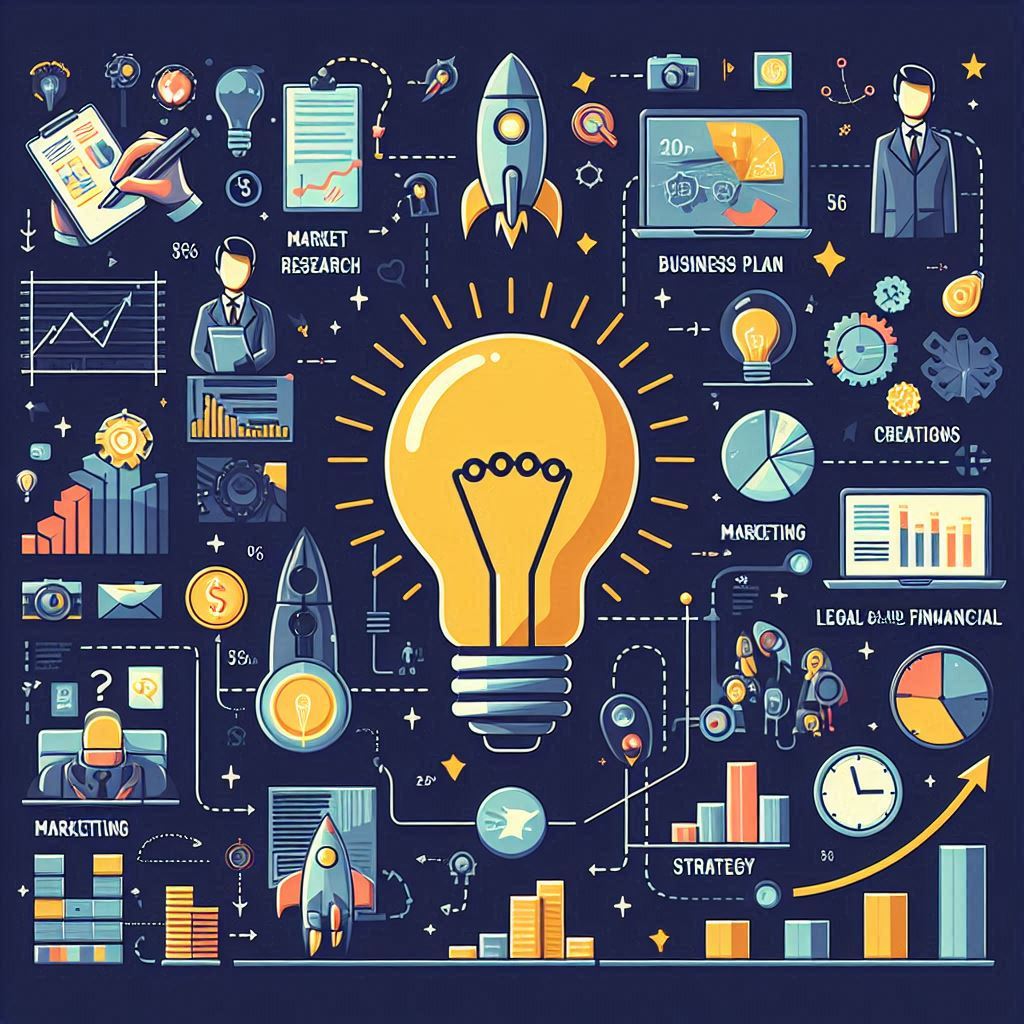 How to Start a Business in 2024: Your Guide from Dream to Reality 1 a light bulb with icons and graphs