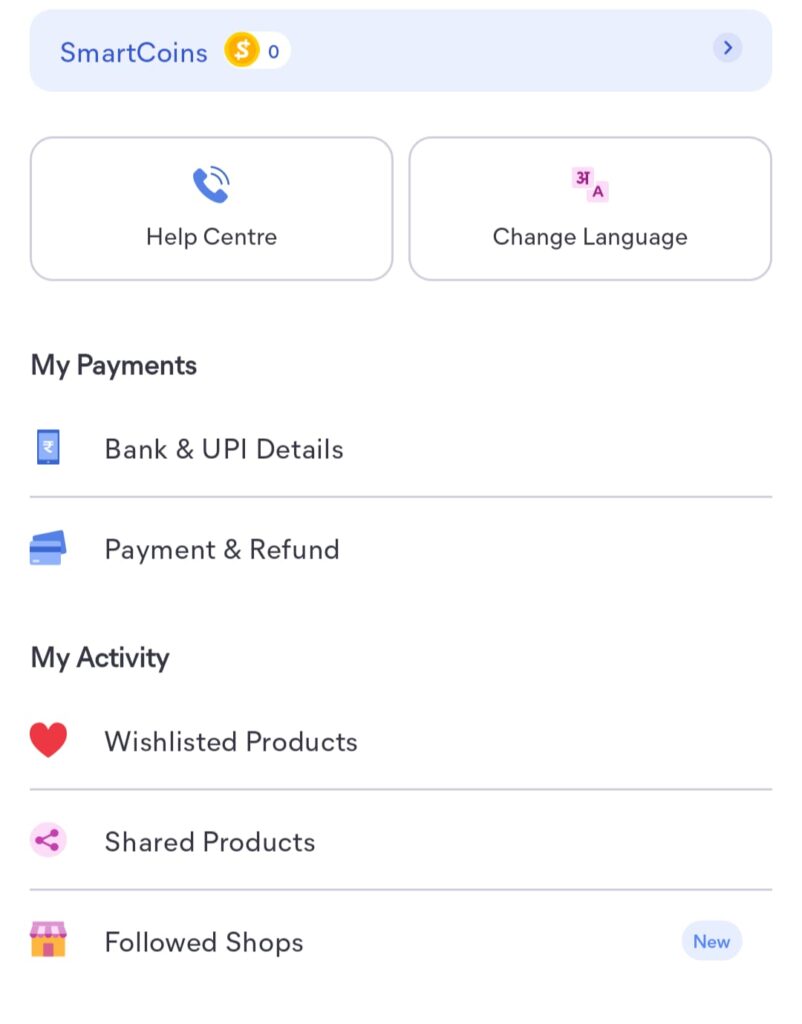 How to Contact Meesho Customer Care Support 2 Meesho app's Menu screenshot