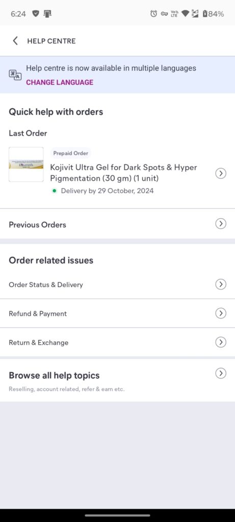 How to Contact Meesho Customer Care Support 3 Meesho's Help Center ordered product page